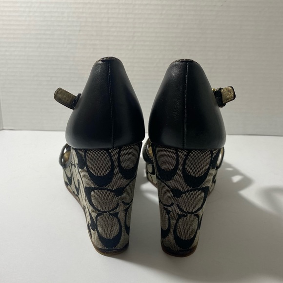 COACH Signature Vintage Katherine Wedge Sandals Black Size 9 - Picture 3 of 8